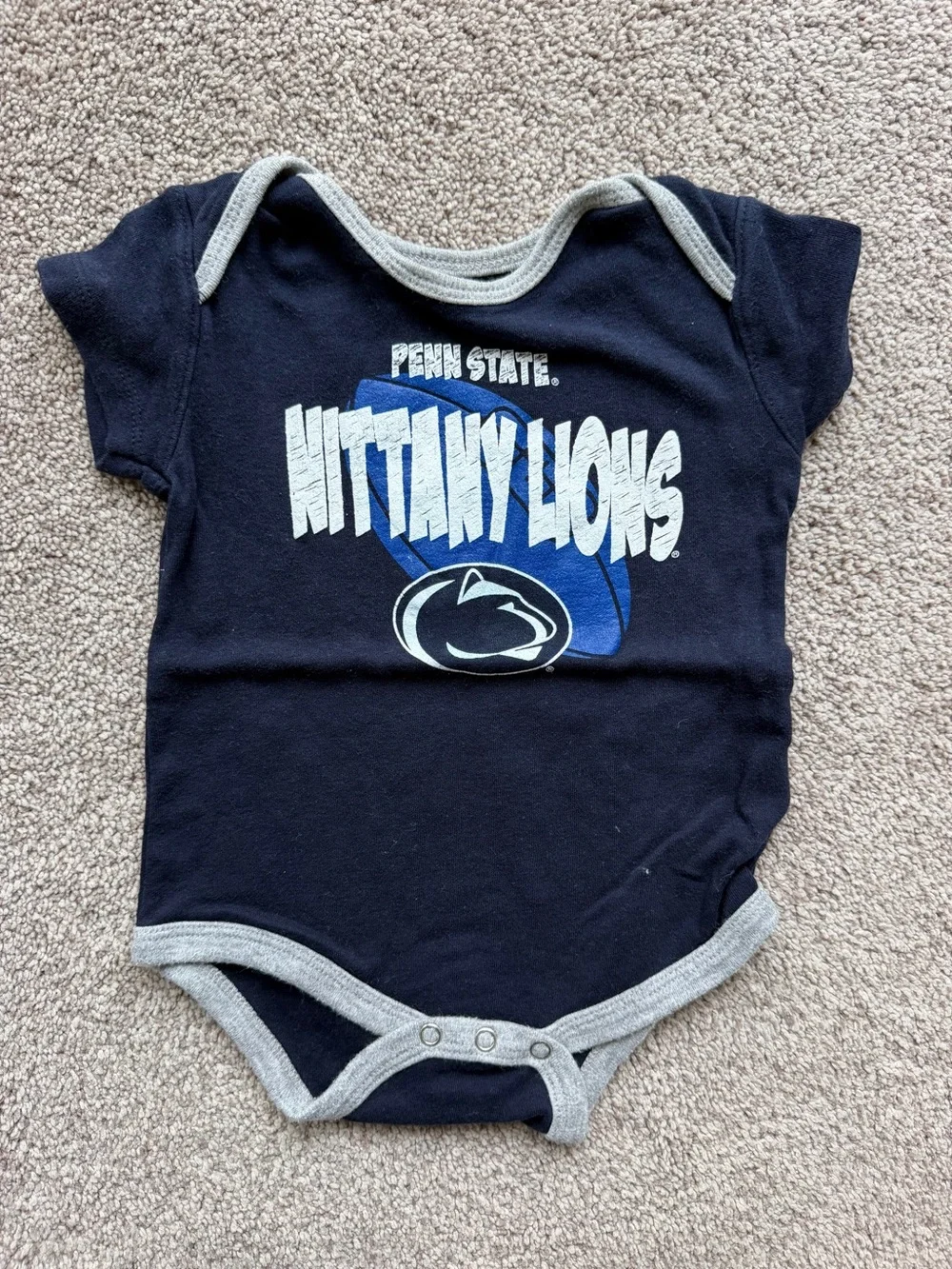 Penn State Nittany Lions Navy Baby One-Piece Bodysuit with Gray Trim